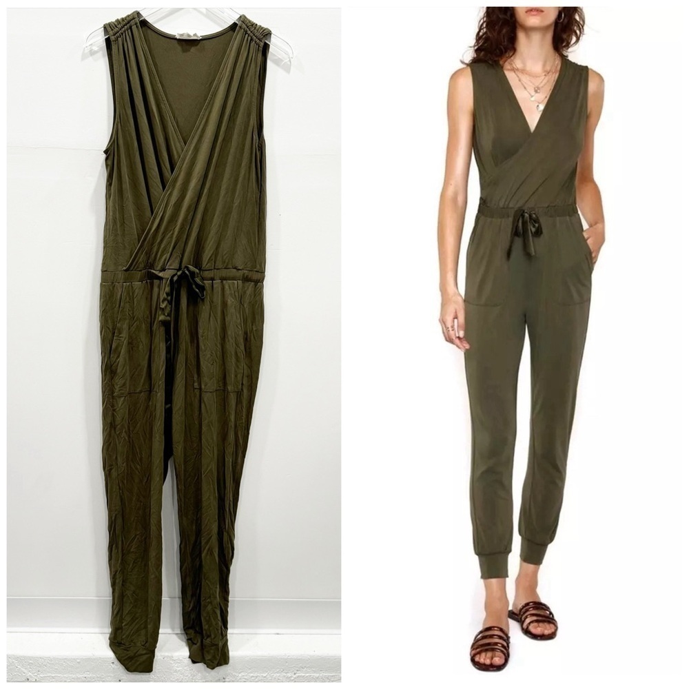 Heartloom Sage Green Sleeveless V-Neck Elastic Waist Jumpsuit Joggers Large